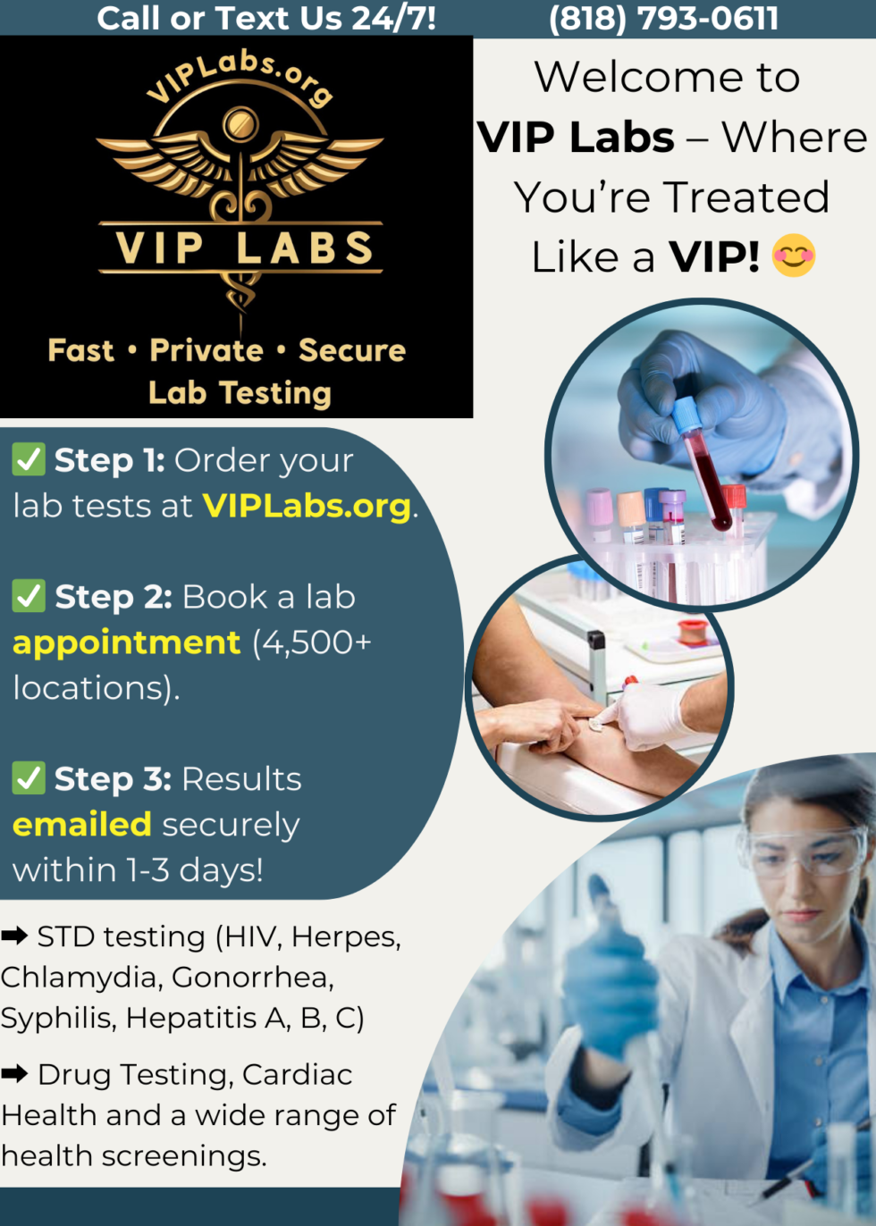 VIP Labs - STD, Drug Testing, Cardiac Health. Results in 1-3 Days!